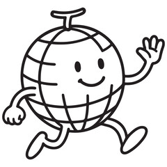 Happy melon character outline illustration for coloring. Perfect for kids’ fruit-themed coloring books, creative art projects, and printable worksheets.