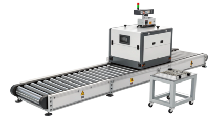 Automated guided vehicle agv on a conveyor system with control panel, isolated on transparent background