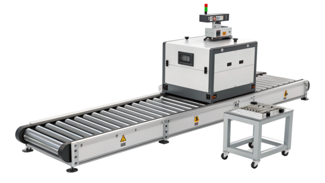Automated guided vehicle agv on a conveyor system with control panel, isolated on transparent background
