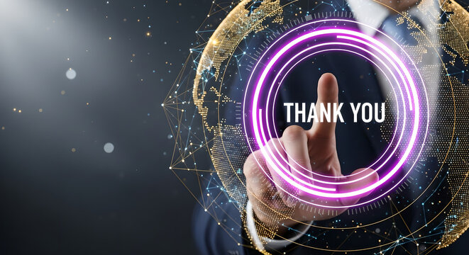 Thank You Message Global Business Technology Male Hand Copy Space