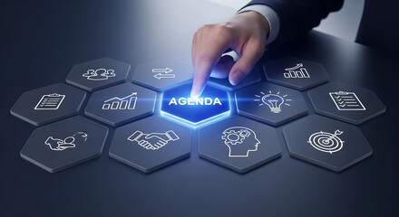 Agenda Business Plan Meeting Schedule Hand Tapping Interface Copy Space