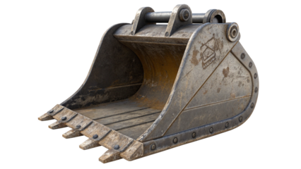 Heavyduty excavator bucket with teeth, isolated on transparent background