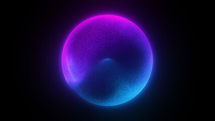 Glowing vibrant particle sphere floating in space. Abstract technology-inspired energy orb representing science, engineering, and artificial intelligence concepts. Perfect for digital art, futuristic 