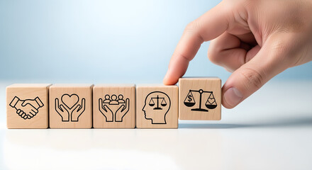 Business Ethics Integrity Values Hand Wooden Cubes Copy Space