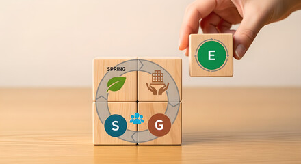 ESG Environmental Social Governance Strategy Wooden Blocks Copy Space