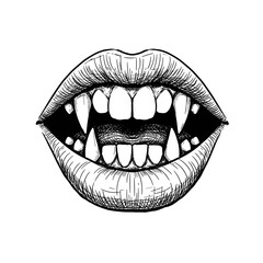 Fototapeta premium Illustrated mouth with sharp teeth and fangs design concept of vector illustration on transparent background 