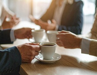 コーヒーを飲みながら談笑に花が咲く友人同士