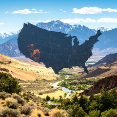 USA map overlaid on a scenic valley landscape