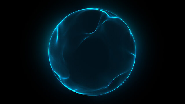 Blue futuristic technology sphere composed of light blue particles, lines, and dots. Glowing energy orb representing big data, artificial intelligence, and future technology. Perfect for digital art, 
