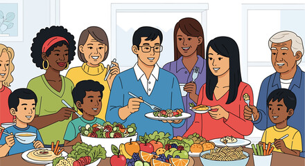 Fototapeta premium Diverse Family and Friends Enjoying a Healthy Meal Together