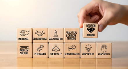 Business Soft Skills Decision Making Professional Development Wooden Cubes Hand Copy Space