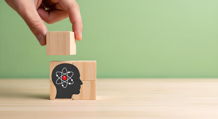 Brain Knowledge Science Thinking Education Wooden Cubes Copy Space