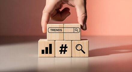 Trends Search Bar Marketing Strategy Wooden Blocks Copy Space