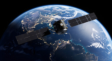 A satellite orbits the earth, its solar panels reflecting the light of the sun, a testament to our ambition to understand the universe and our place within it