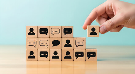 Social Media Communication Networking Wooden Blocks Hand Placing Cube Copy Space