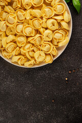 Ravioli raw filled homemade pasta filled raviolis tasty snack fresh delicious gourmet food background on the table rustic top view copy space vegetarian food