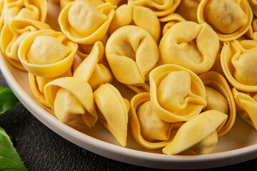 Ravioli raw filled homemade pasta filled raviolis tasty snack fresh delicious gourmet food background on the table rustic top view copy space vegetarian food