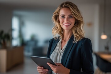 Smiling professional woman using tablet for professional correspondence businesswoman, budget, boardroom, business, company, analyst, access