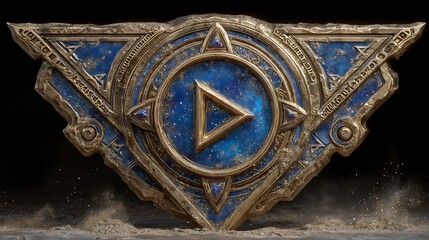 Ancient Play Button with Fantasy Medal, and Game Icon.