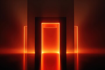 A luxurious dark room illuminated by a glowing red light seeping through the door, creating a dramatic and mysterious atmosphere, perfect for a Black Friday sale background.