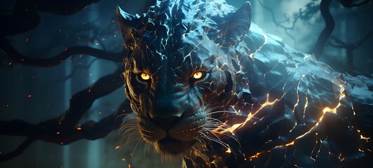 Pointillist grunge design of liger dryad Lightning with abstract dotted pattern, ,generative AI