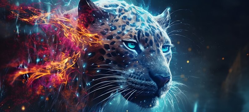 Pointillist grunge design of liger dryad Lightning with abstract dotted pattern, ,generative AI