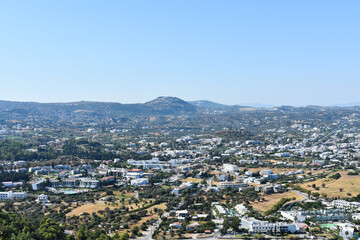 Fototapeta premium View from Anthony Quinn viewpoint, Rhodes island, Greece, Europe. Panoramic sea landscape. Travel to Greece. Summer and holidays. Bird's eye view from above.