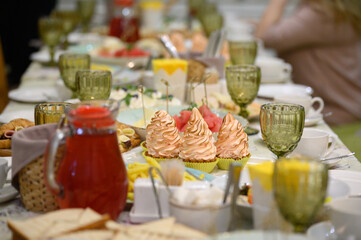 A table set with a variety of dishes and banquet utensils.