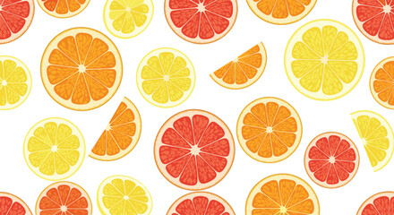 Obraz premium A bright and refreshing assortment of citrus fruit slices on a white background.