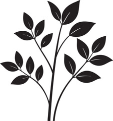 Delicate Plant with Leaves Silhouette Black Vector Illustration