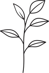 Delicate Plant with Leaves Silhouette Black Vector Illustration