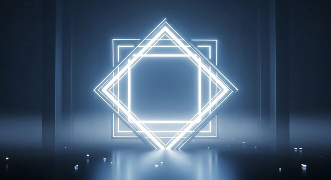 Futuristic Glowing Neon Light Abstract Geometric Squares Background