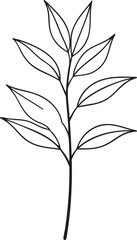 Delicate Plant with Leaves Silhouette Black Vector Illustration