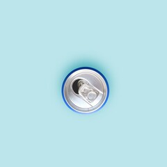 photo of the empty can from above. with a blue background. top view