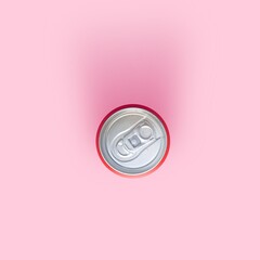 photo of the can from above. with a pink background. top view