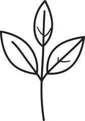 Delicate Plant with Leaves Silhouette Black Vector Illustration