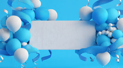 Blue and white balloon frame composition for celebration background copy space