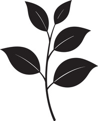 Delicate Plant with Leaves Silhouette Black Vector Illustration