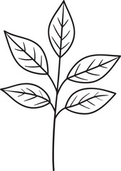 Delicate Plant with Leaves Silhouette Black Vector Illustration