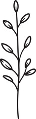 Delicate Plant with Leaves Silhouette Black Vector Illustration