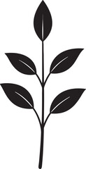 Delicate Plant with Leaves Silhouette Black Vector Illustration