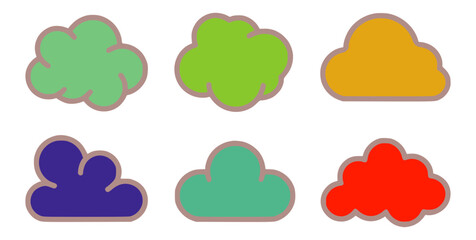 Six colorful cloud shapes with outlines icon symbol