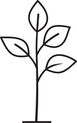 Delicate Plant with Leaves Silhouette Black Vector Illustration