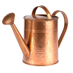 A hammered copper watering can, with a long spout and two handles