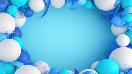 Blue and white balloon frame composition for celebration background copy space