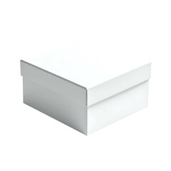 A plain, white, square box with a lid, isolated on a dark background