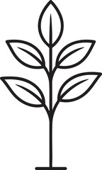 Delicate Plant with Leaves Silhouette Black Vector Illustration