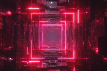 A futuristic red neon tunnel glowing against a black background, representing a cyber theme ideal for Black Friday sales or technology concepts.