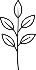Delicate Plant with Leaves Silhouette Black Vector Illustration