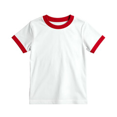 White t-shirt with red trim around the neckline and sleeves, centered against a black background